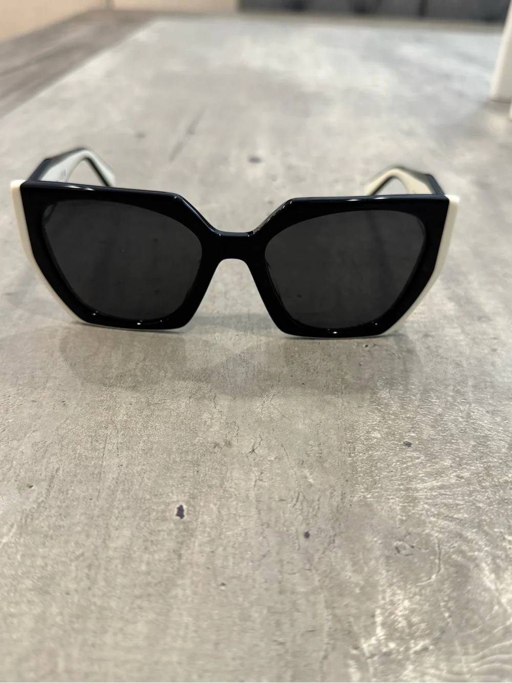 Prada Two-Tone Black and White Acetate Logo Sunglasses